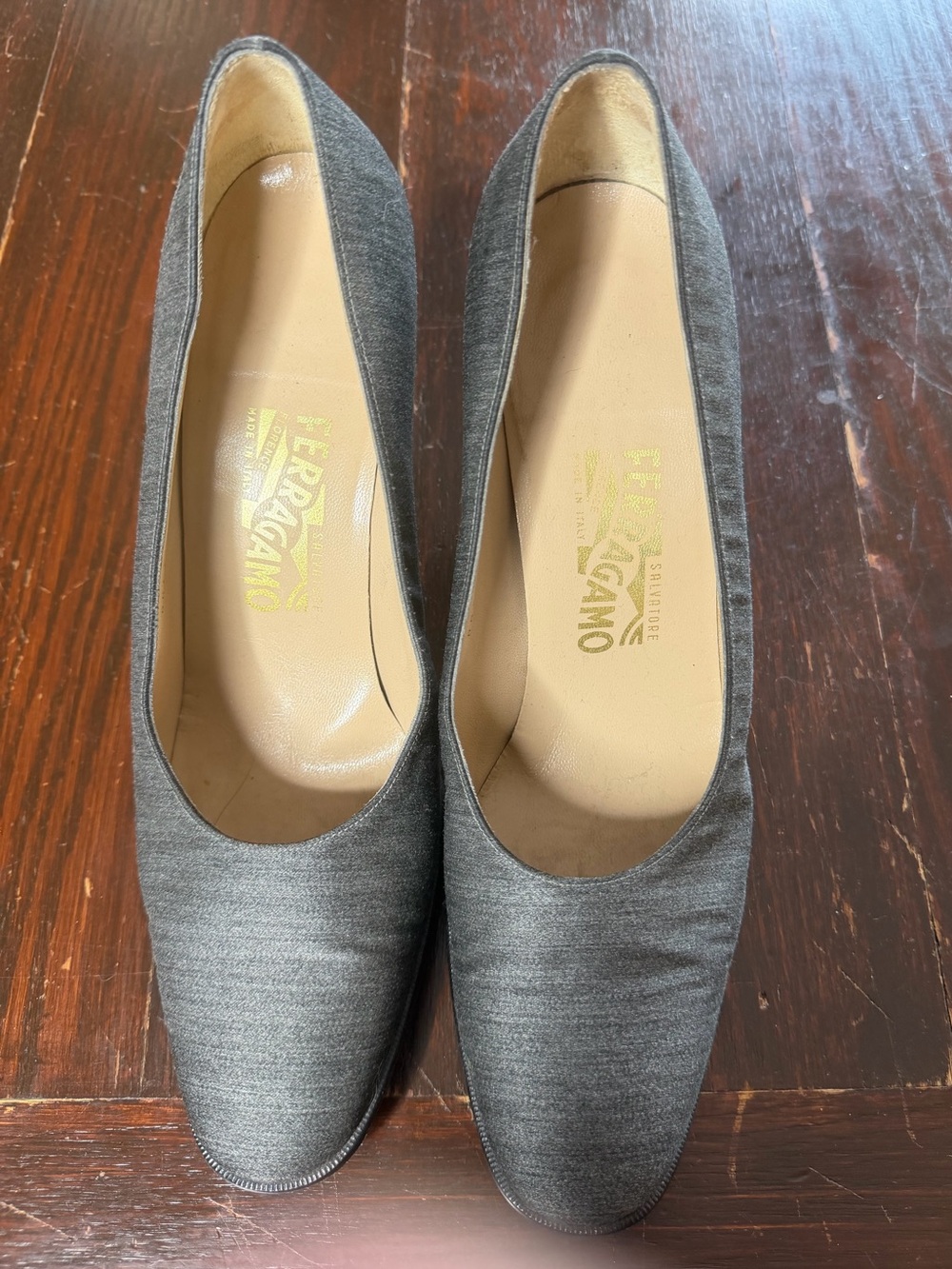 Salvatore Ferragamo Gray Fabric 4โ High Heeled Pumps - Size 11